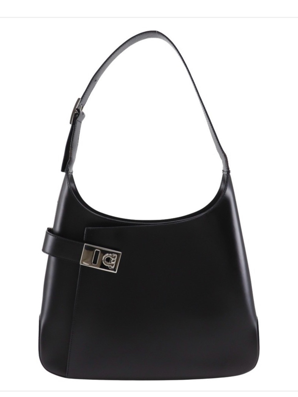 Salvatore Ferragamo Gancini Shoulder Bag AB-21 0169 Black Calfskin